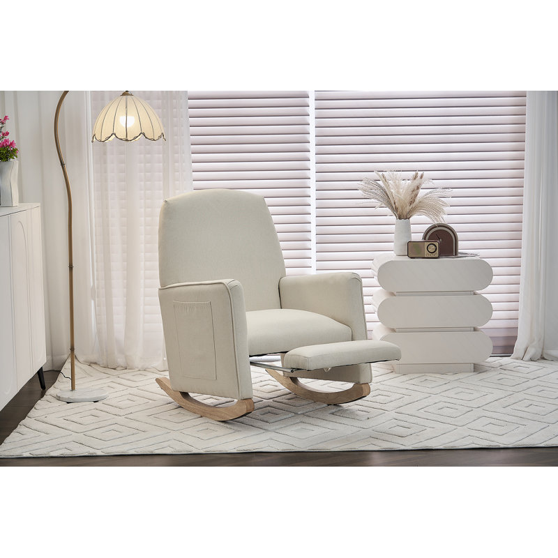 Chaise berçante en coton et lin avec repose-pieds réglable