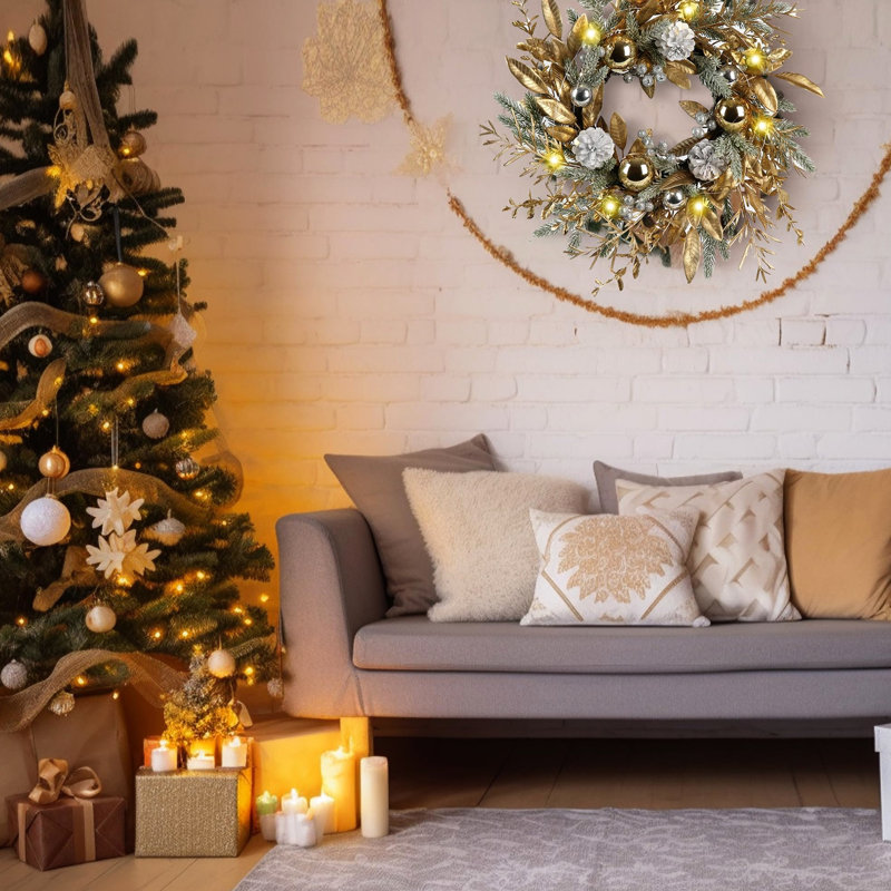 Noël de 20 pouces avec cordes chaudes - 8 options d'éclairage et minuterie, baies argentées ornées, boules, pour les lumières décoratives de la maison