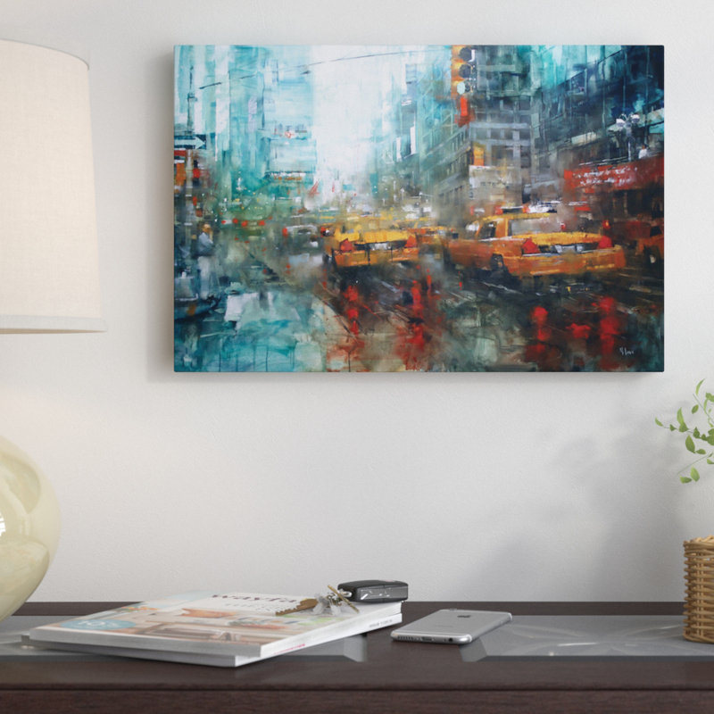 « times square réflexions », impression sur toile tendue, H 18 po x l 26 po x P 1,5 po, Toile avec cadre noir, Pas de tapis