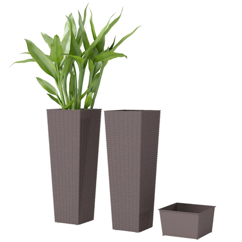 Flower Boxs,Set Of 2 Flower Pots,Tall Planters, Brown