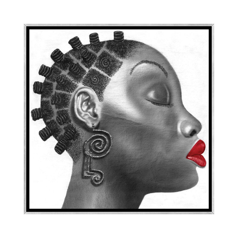 «Nubian Girl» par Fred Odle - reproduction, Pas de tapis, H 26 po x l 26 po x P 1,5 po, Toile avec cadre argenté