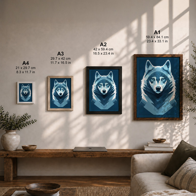 Wolf Geometric - Print, A2 - 59.4 x 42.0 cm, White