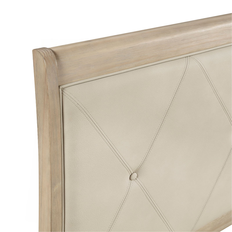 Mobilier de chambre à coucher classique de style campagnard avec tête de lit tapissier beige, Lit double