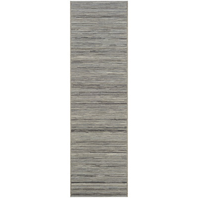 Tapis intérieur / extérieur rayé brun clair et argenté Ellenton