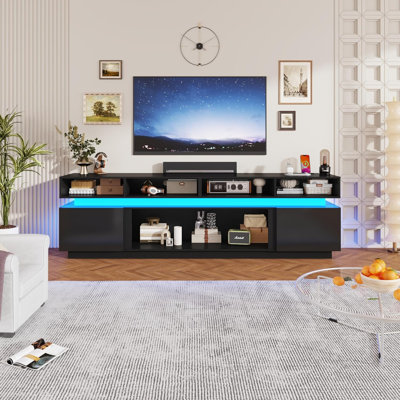 93 Inch High Gloss LED TV Stand with Power Outlets, Modern Tall Entertainment Center for TVs Up to 100 Inch, Gaming Media Console for Living Room
