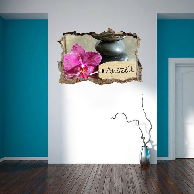 Kleine Pause mit Zen-Steinen und einem Orchideen-Wandsticker