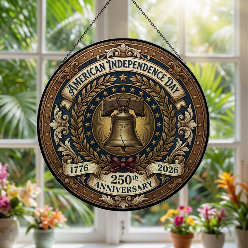 Panneau de fenêtre en verre pour décoration intérieure American Independance USA 250th Anniversary - H 12 po, H 12 po