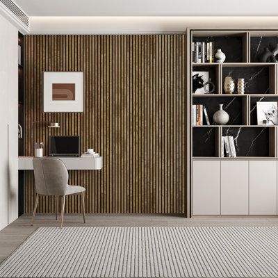 4 panneaux muraux à lattes acoustique L 106 po x l 12,6 po PCS, aspect bois écologique pour le mur et le plafond de la maison / bureau (37,12 pieds carrés)