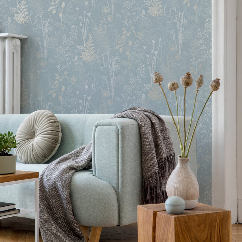 Superfresco Easy Organics Floral Metallic Wallpaper, Blue/Silver
