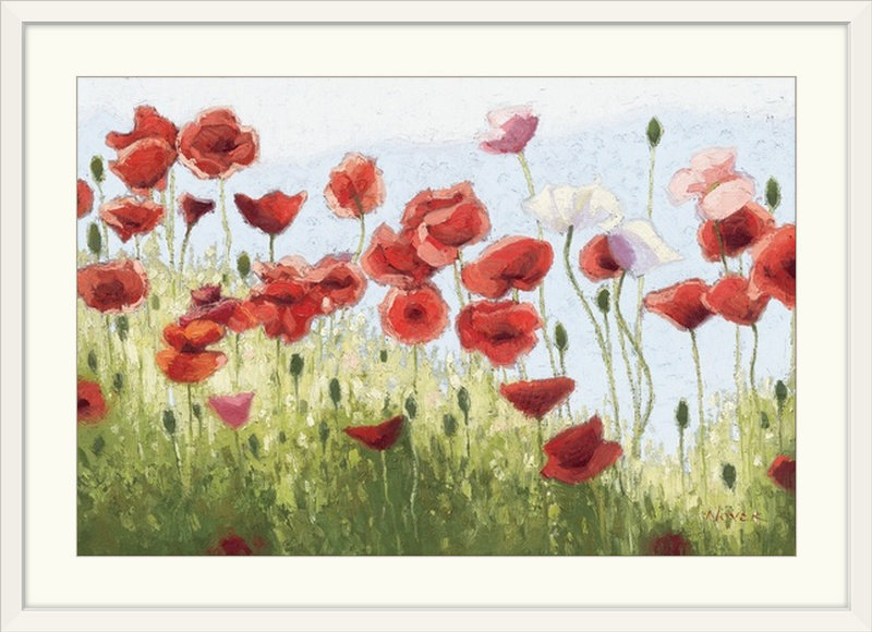 «Mountain Poppies III» par Shirley Novak - reproduction, H 32 po x l 44 po x P 1 po, Cadre blanc