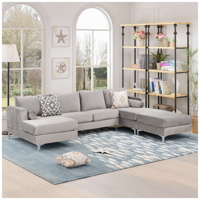 Canapé modulaire Syrine, Velours gris