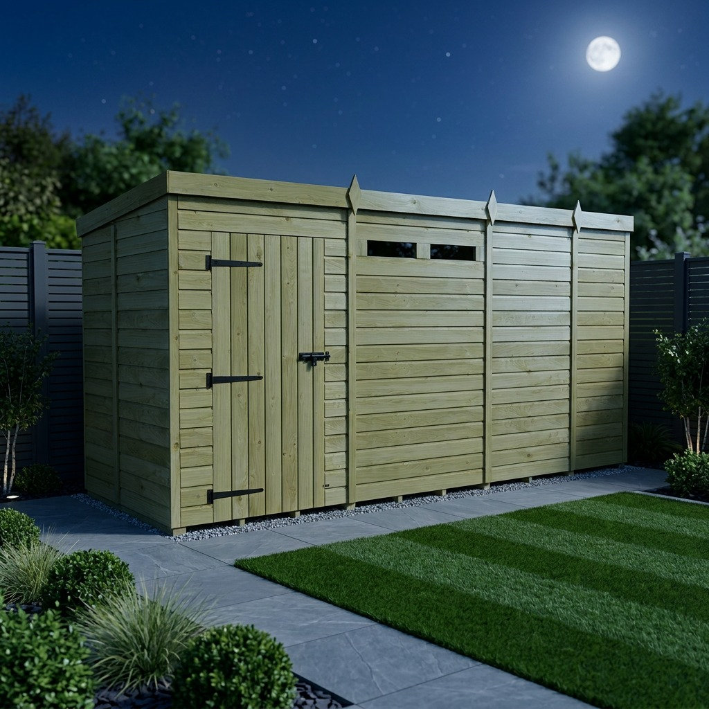 Total Sheds 13ft x 5ft Security Pent Shed - Heavy-Duty Hasp Staple Anti-Tamper - Pressure Treated Timber - UK Manufactured