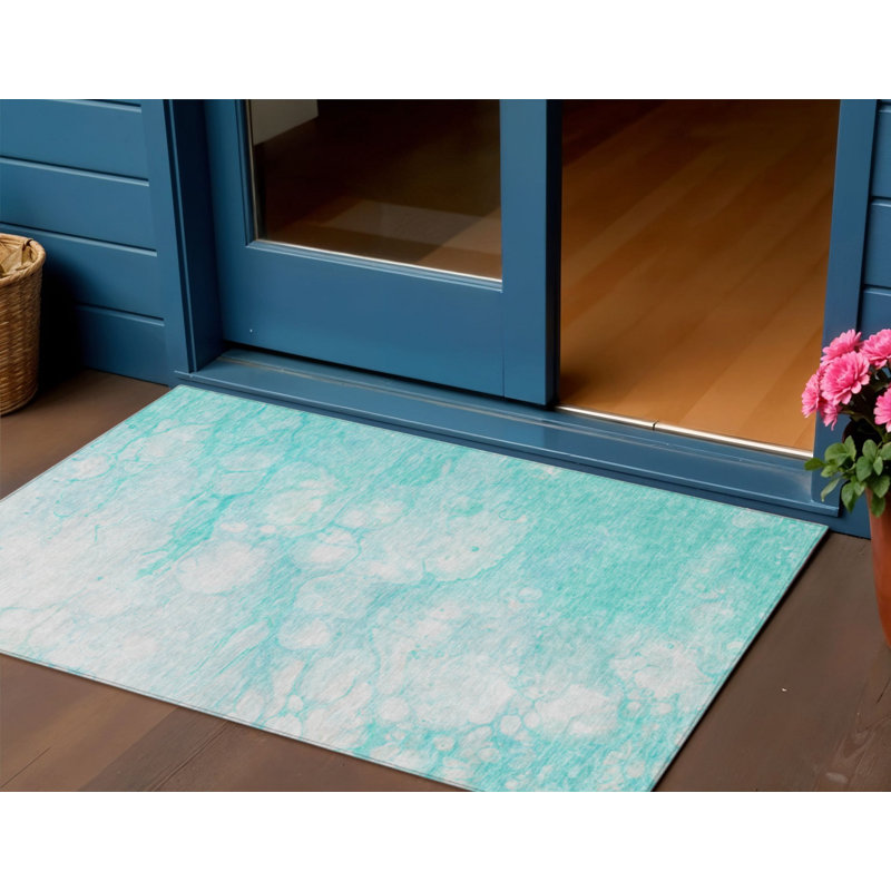 Tapis extérieur lavable abstrait bleu turquoise et turquoise 3 pi x 5 pi