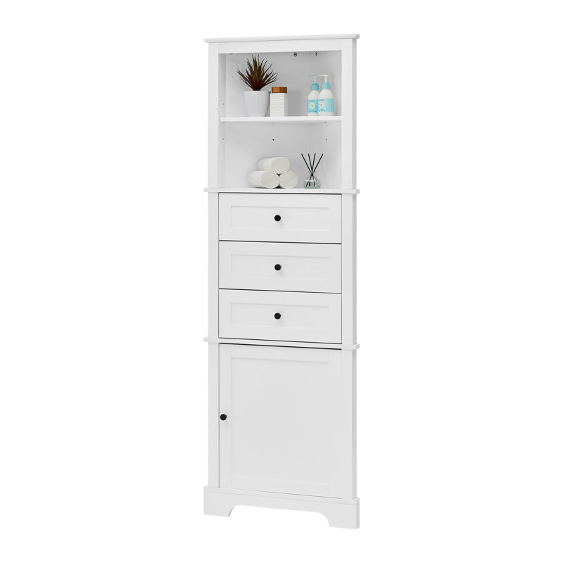 White Tall MDF Bathroom Cabinet with Adjustable Shelves and Drawers