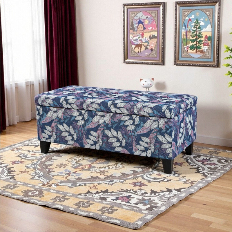 Repose-pieds de rangement avec tissu à motifs et charnières à fermeture en douceur, repose-pieds, siège et compartiment caché