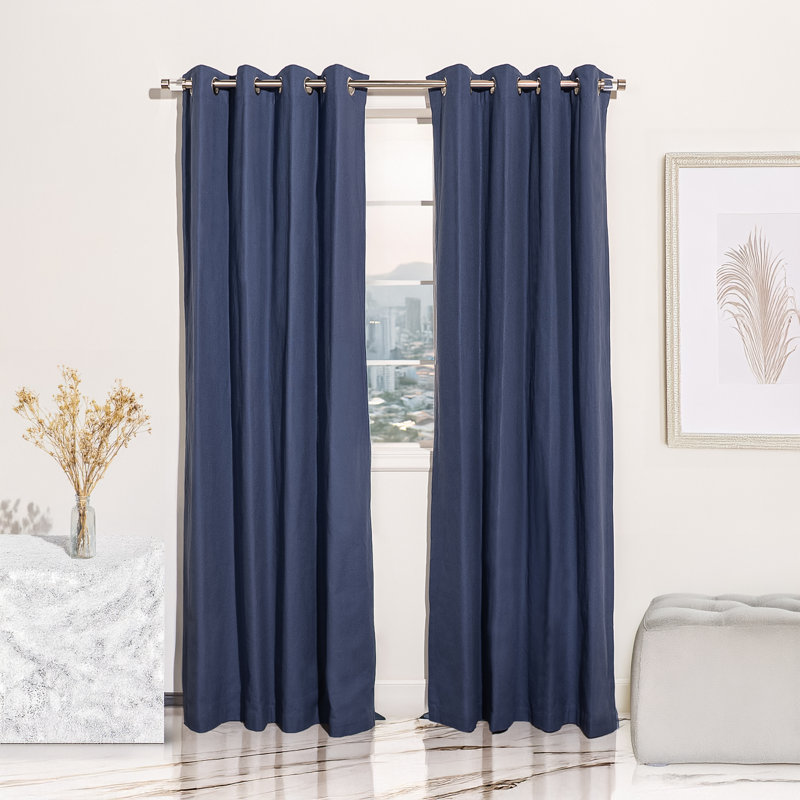 Panneaux de rideaux semi-transparents 100% coton, L 52 po x L 84 po, Bleu