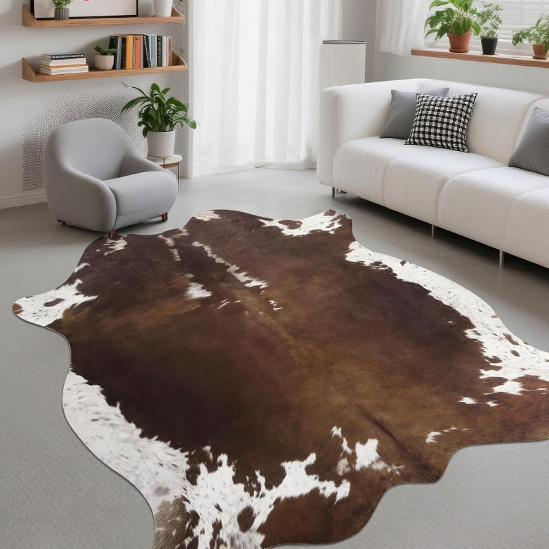 Western Animal-Print Carpet with Imitation Cowhide Texture, Novelty 6'2" x 7'
