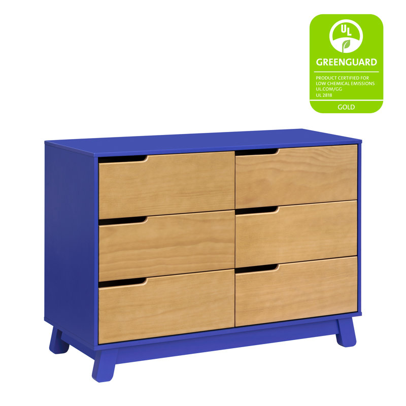 Hudson 6 Drawer 48" W Double Dresser, Cobalt/Honey