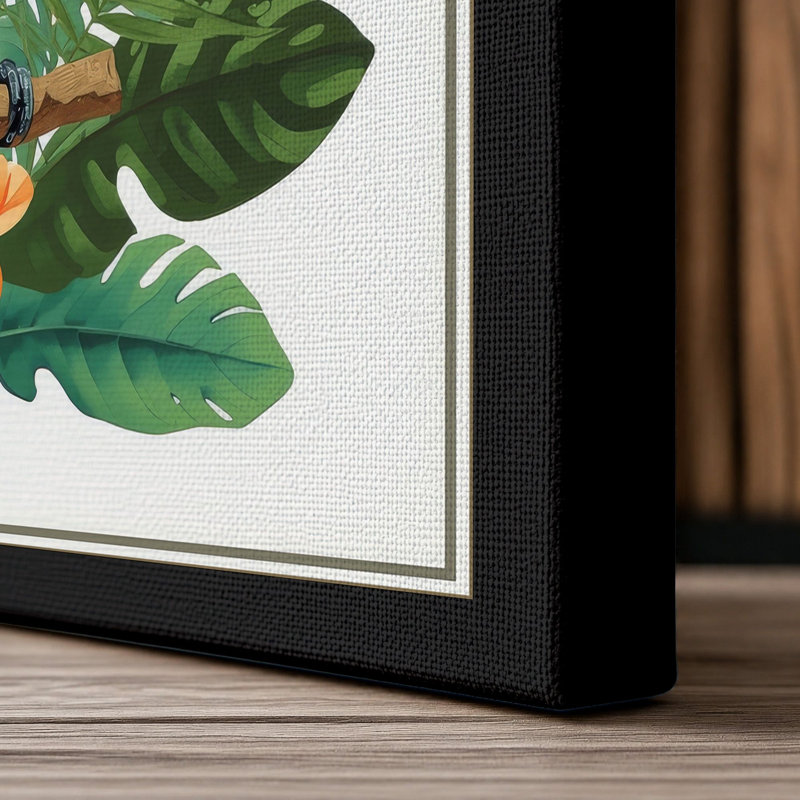 Tropical Toucan Study Botanical - Wrapped Canvas, 30x20 - 76.2 x 50.8 cm, Black Border