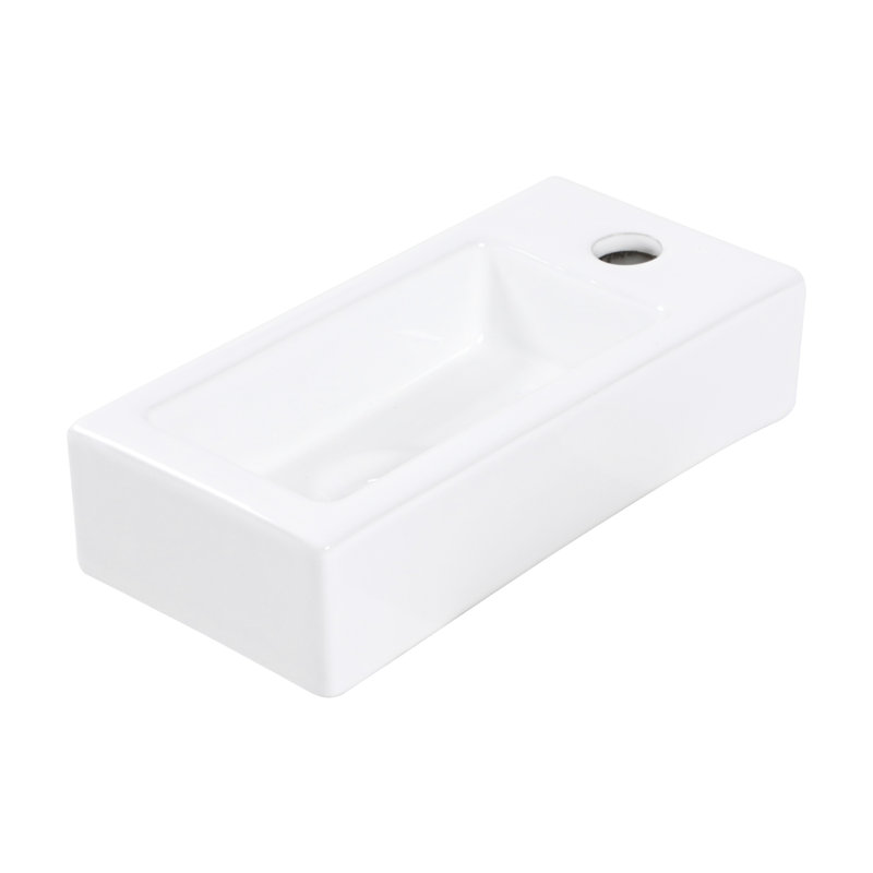 Lavabo de salle de bain en céramique 14,55 x 7,14 pouces - fixation murale, blanc, teinté, rectangulaire, trou de robinet monté L 14,55 po x l 7,14 po x H 3,47 po