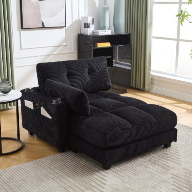 Upholstered Chaise Lounge, Black