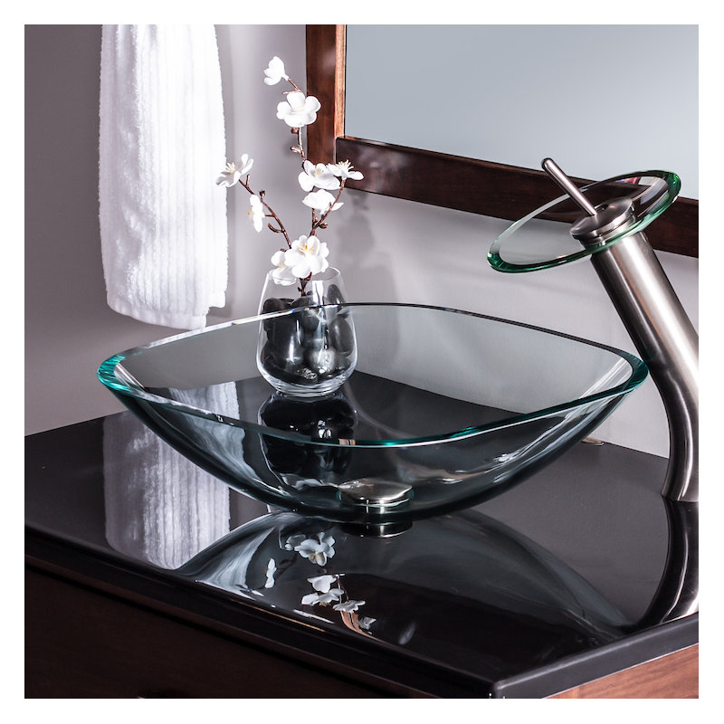 Novatto 16.5'' Clear Glass Square Bathroom Sink