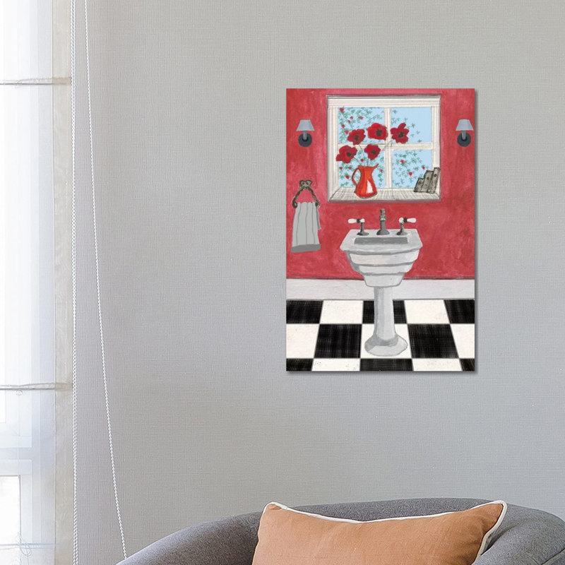 Red Bathroom II by Martin James - Wrapped Canvas Print, 66.04 cm H x 45.72 cm W x 1.91 cm D
