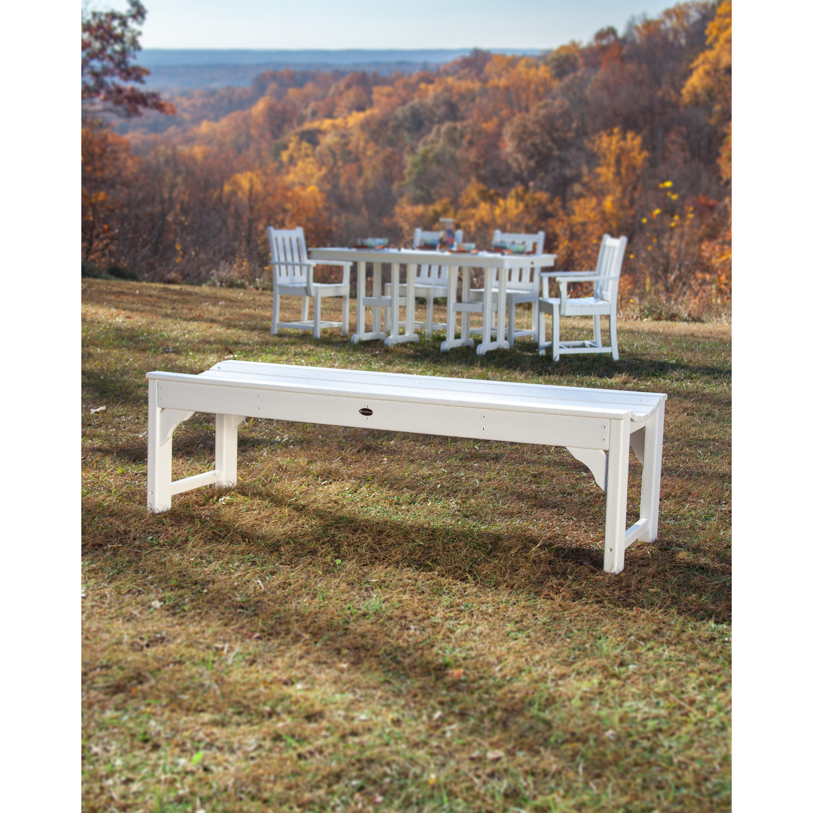 POLYWOOD® Traditional Garden 60" Picnic Bench, White, 60"