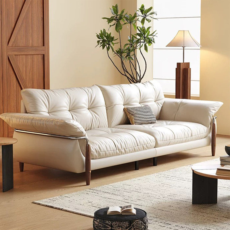 Canapé modulaire blanc en similicuir, Blanc, H 32,68 po x l 110,24 po x P 39,37 po