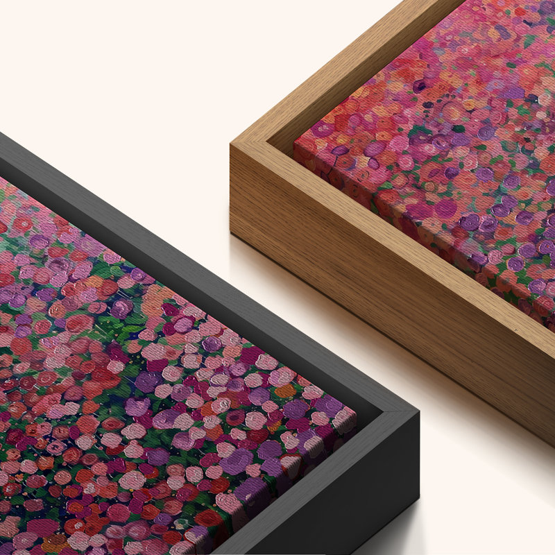 Abstrait art floral botanique moderne rouge et rose, Noir, H 24 po x l 24 po
