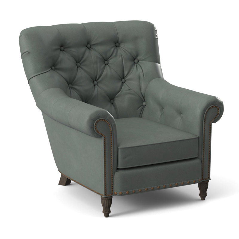 Kirby Leather Club Chair, #9 & #54 Natural, Aline Light Gray Stonewash Genuine Leather, Cobblestone