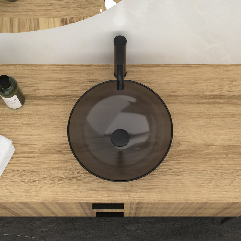 Lavabo vasque de salle de bain gris avec verre attrayant attrayant et drain escamotable, espace de 16,2 x 16,2 x 5,27 po