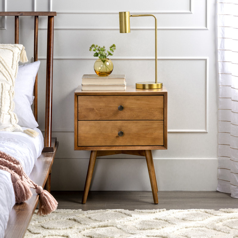 Solid Wood Bedside Table, Caramel