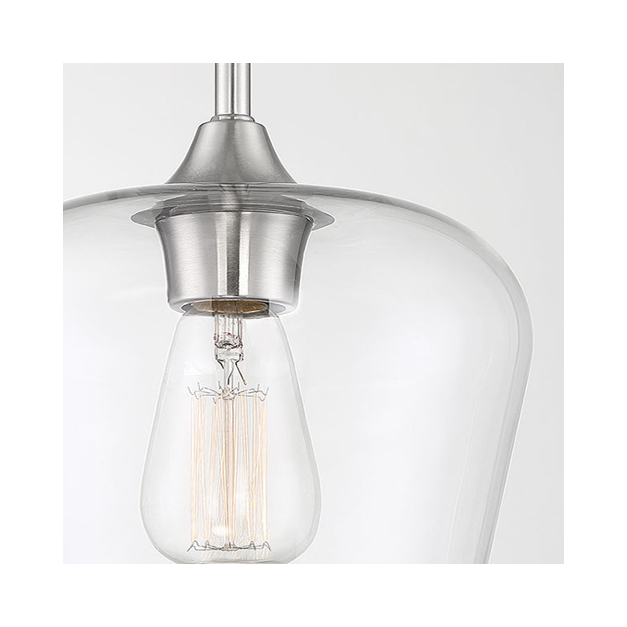 Breena Single Light Glass Steel Dimmable Pendant, Satin Nickel, Clear