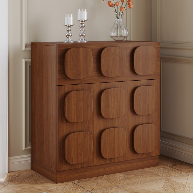 31.5"W X 34.3"H Modern Brown Wood Sideboard With Drawers And Cabinets, Brown