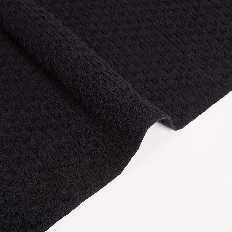 Cotton Checkered Waffle Dish Cloth Kitchen Towel, Black, 12