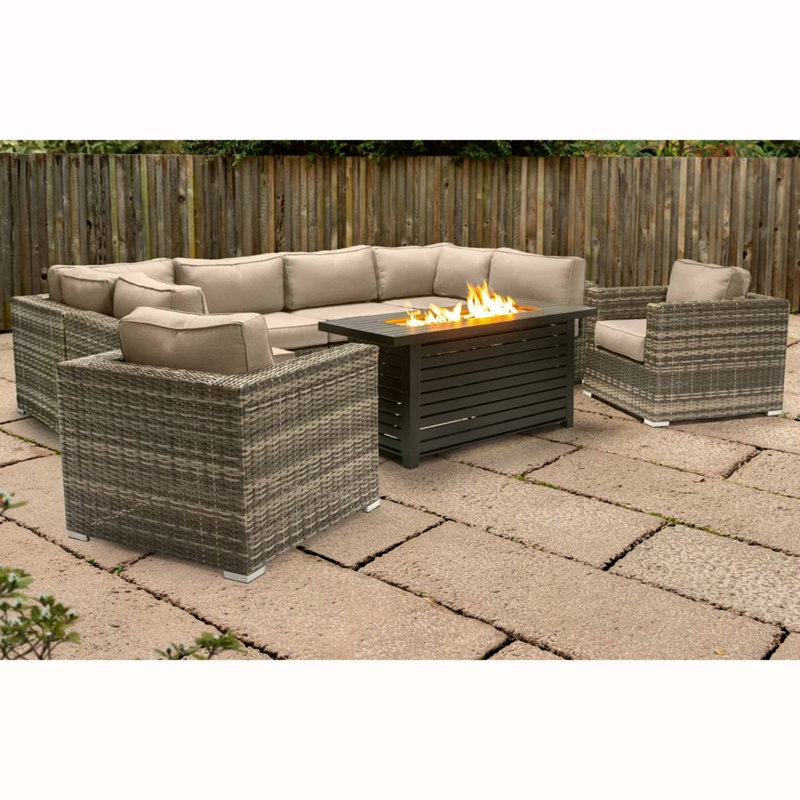 Ensemble modulaire d'extérieur 9 pièces avec table et coussins pour foyer