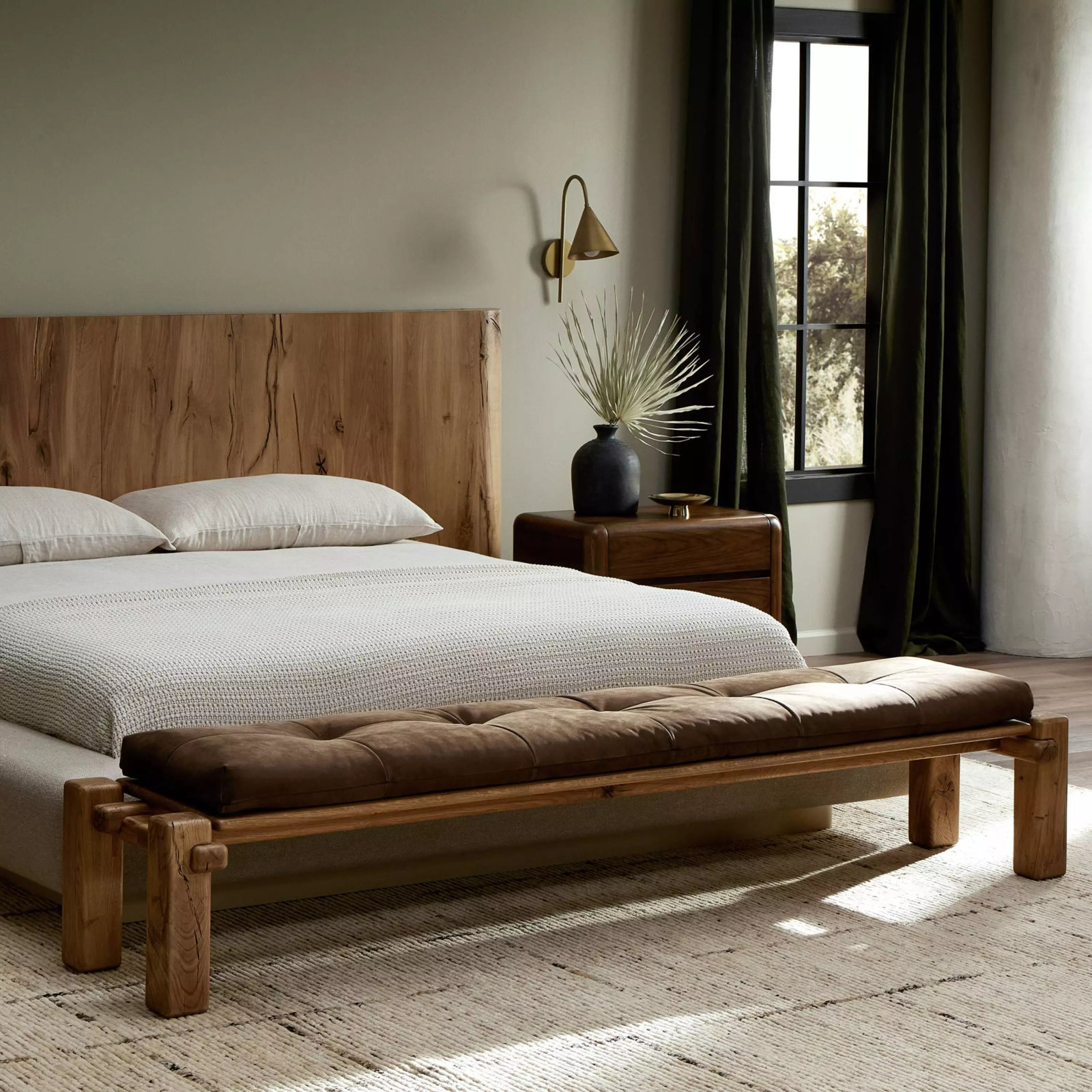 Gelli Genuine Leather Bench, Natural