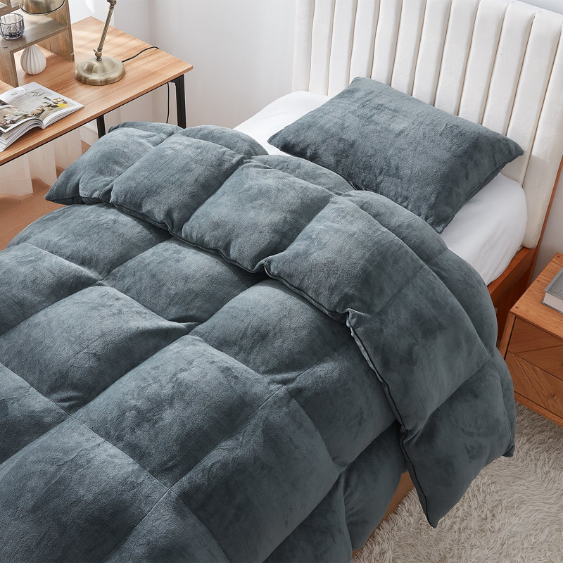 Ensemble d'édredon en microfibre 5 pièces, Gris mousse, Édredon pour lit simple TG + 1 taie décorative