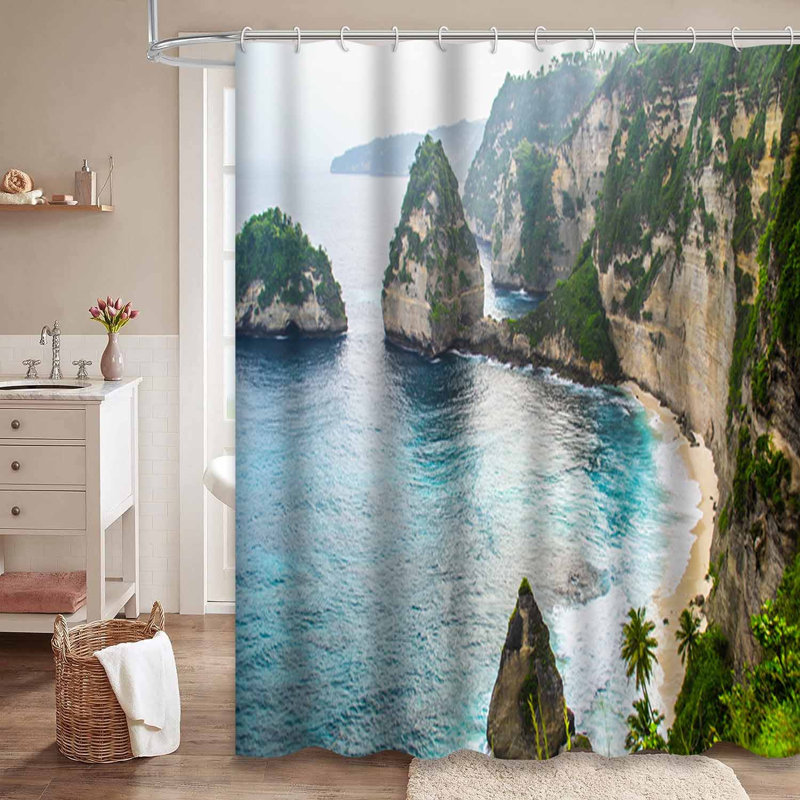Magnifique paysage pittoresque sur une plage exotique avec palmiers et 12 crochets, L 72 po x l 72 po