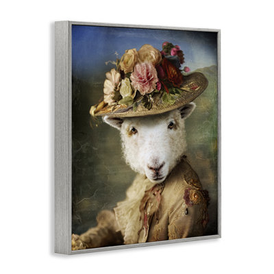 Agneau avec chapeau floral, estampe numérique par Karen Burke