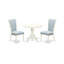 L'ensemble de table de salle à manger 3 pièces comprend une table de salle à manger ronde avec piédestal et 2 chaises rembourrées en tissu bleu lin, blanc lin-659802622-659802617-659802623