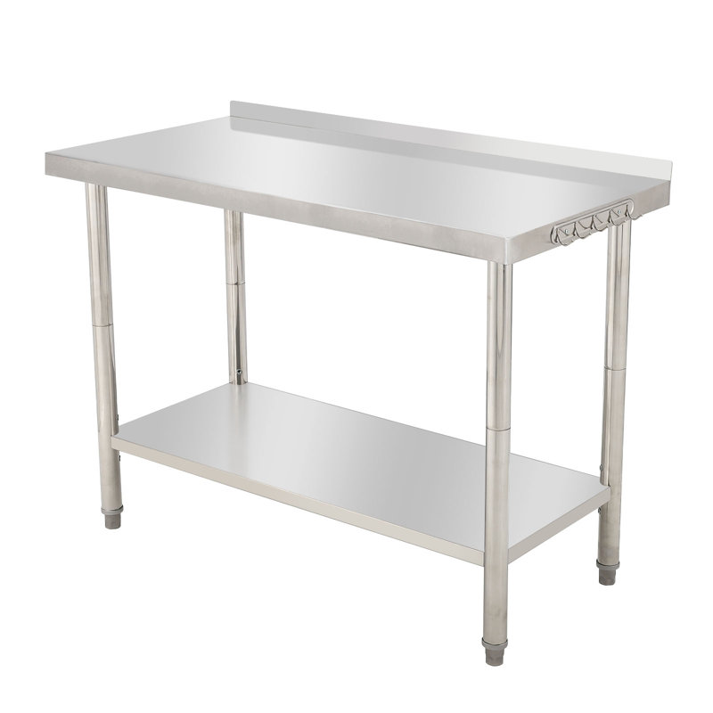 Table de préparation en acier inoxydable de 48 po x 24 po, table de travail de cuisine commerciale robuste avec tablette réglable, crochets latéraux et protection anti-éclaboussures, îlot de cuisine pour restaurant, boulangerie, maison