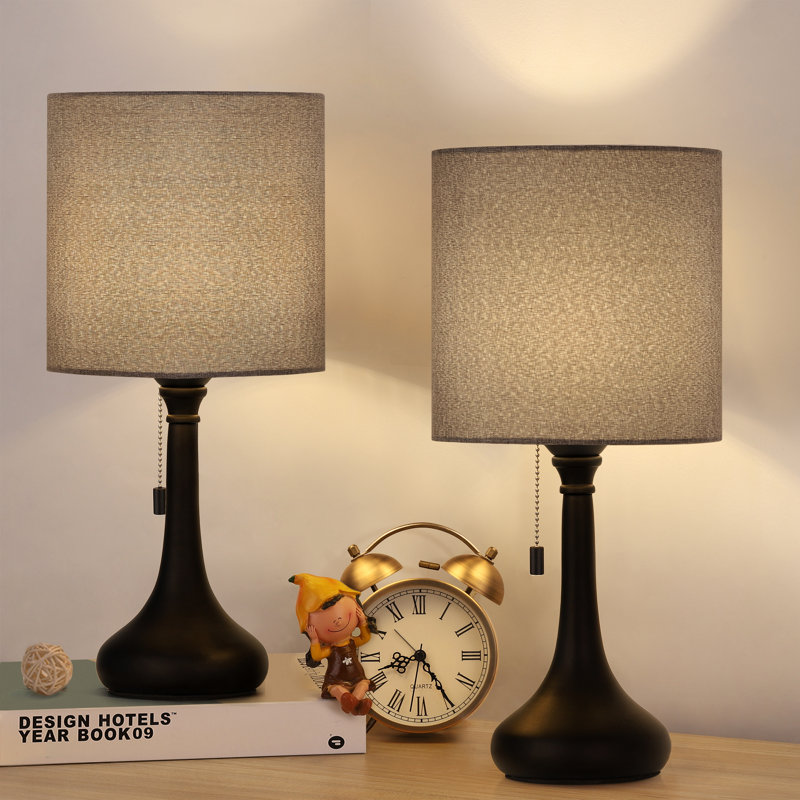 Lampe de chevet en métal avec abat-jour en métal, Noir, H 16,2 po x l 7,1 po x P 7,1 po, Blanc