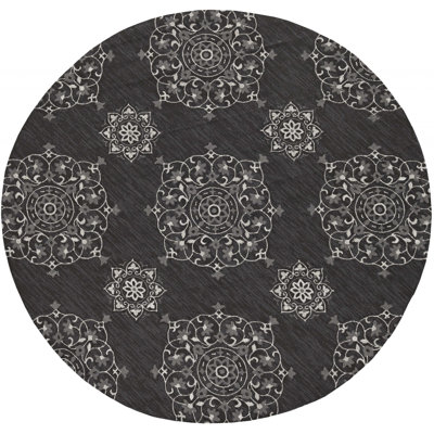 Rectangle Boi Hand Hooked Polypropylene Area Rug in Charcoal