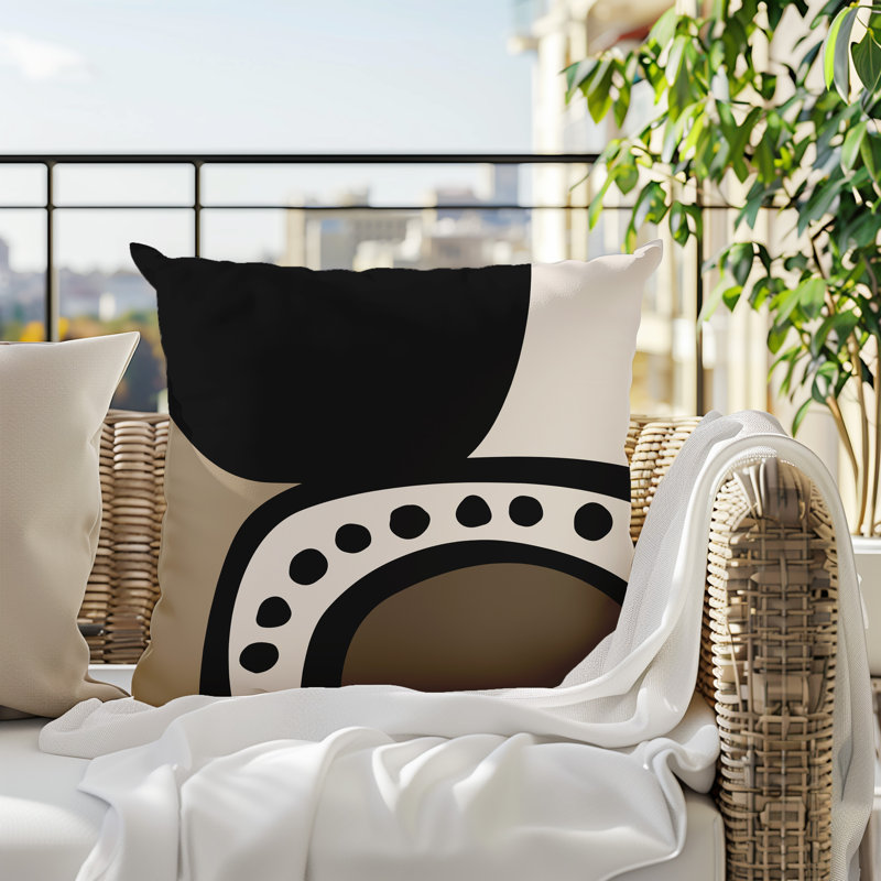 Oreiller carré réversible intérieur / extérieur Tobe Minimalist, H 15 po x l 15 po, Beige / noir / blanc cassé