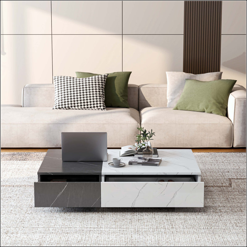 Table basse moderne en noir et blanc avec deux espaces de rangement