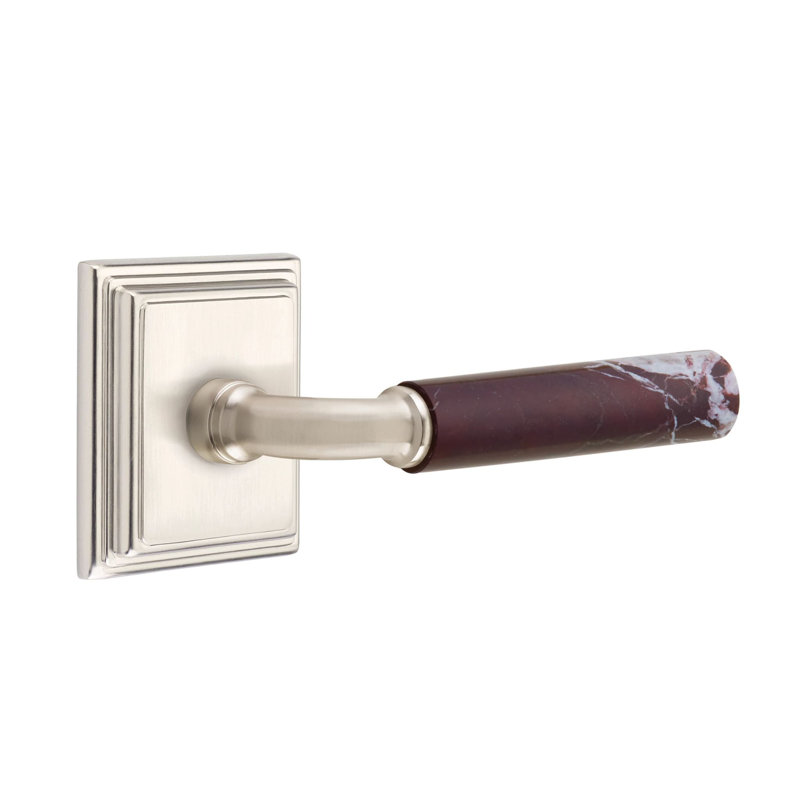 Mortaise intérieure Emtek Select Passage avec rosette Wilshire et tige R-Bar, marbre Rosso Levanto, Gauche