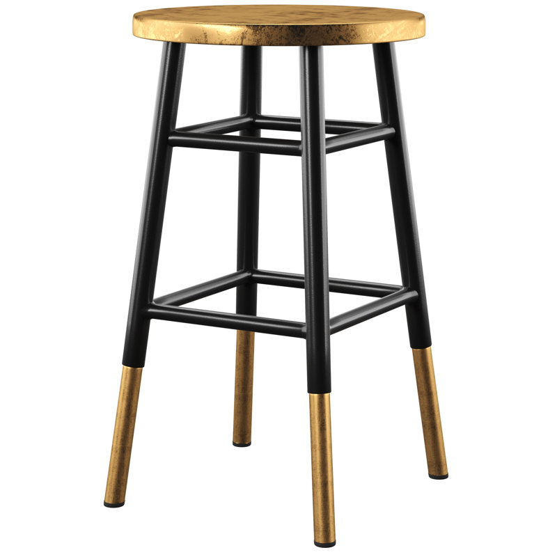 Amiaha Counter Stool with Metal Frame, Black, Counter Stool (24" Seat Height), Gold