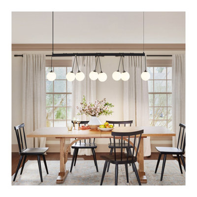 Black and White 8-Light Sphere Globe Chandelier with Adjustable Hanging Height